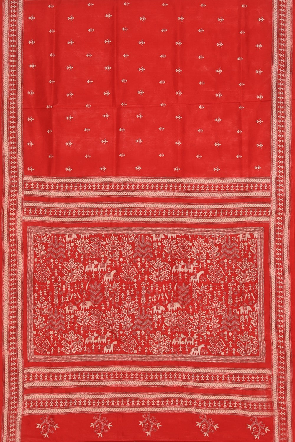 Collection of Kantha Stitch Red Saree in a gallery layout