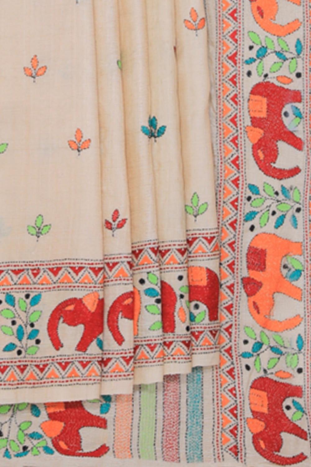 Collection of Tussar Silk Kantha Stitch Saree in a gallery layout