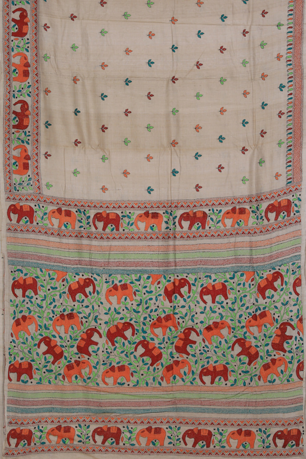 Collection of Tussar Silk Kantha Stitch Saree in a gallery layout