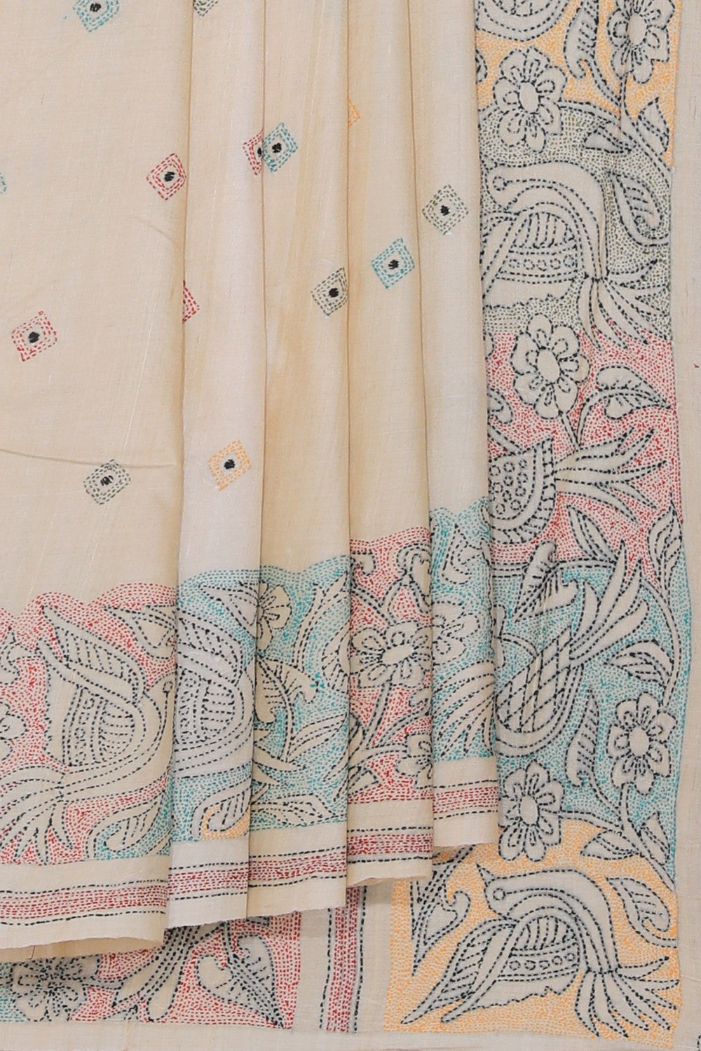 Collection of Tussar Silk Kantha Stitch Saree in a gallery layout