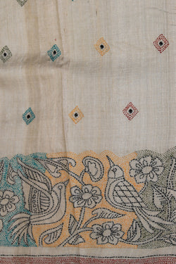 Collection of Tussar Silk Kantha Stitch Saree in a gallery layout