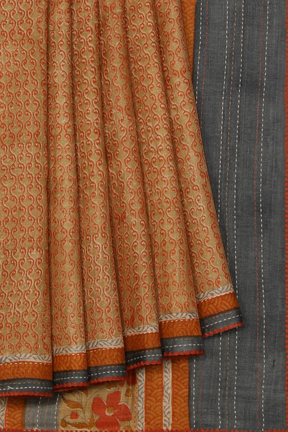 Very Classy Printed-Kantha Embroidered Saree