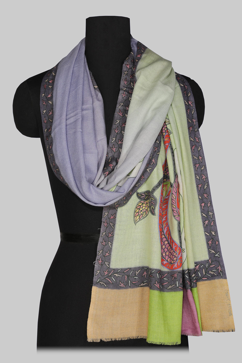 Collection of Kashmiri Hand Embroidered Pure Pashmina Stole in a gallery layout