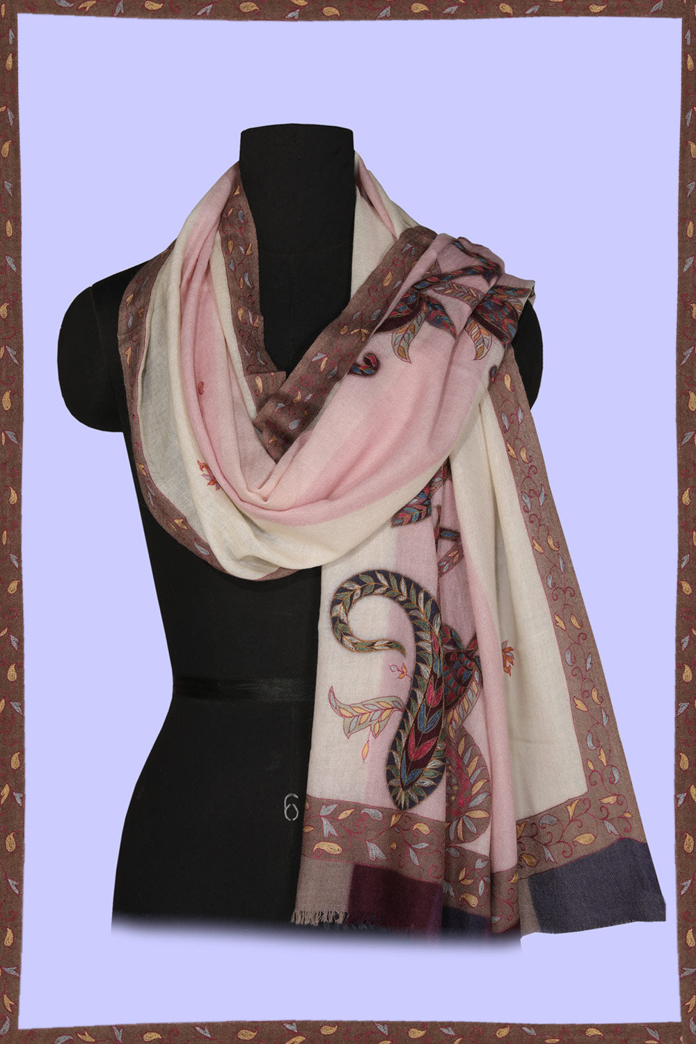 Collection of Kashmiri Hand Embroidered Pure Pashmina Stole in a gallery layout