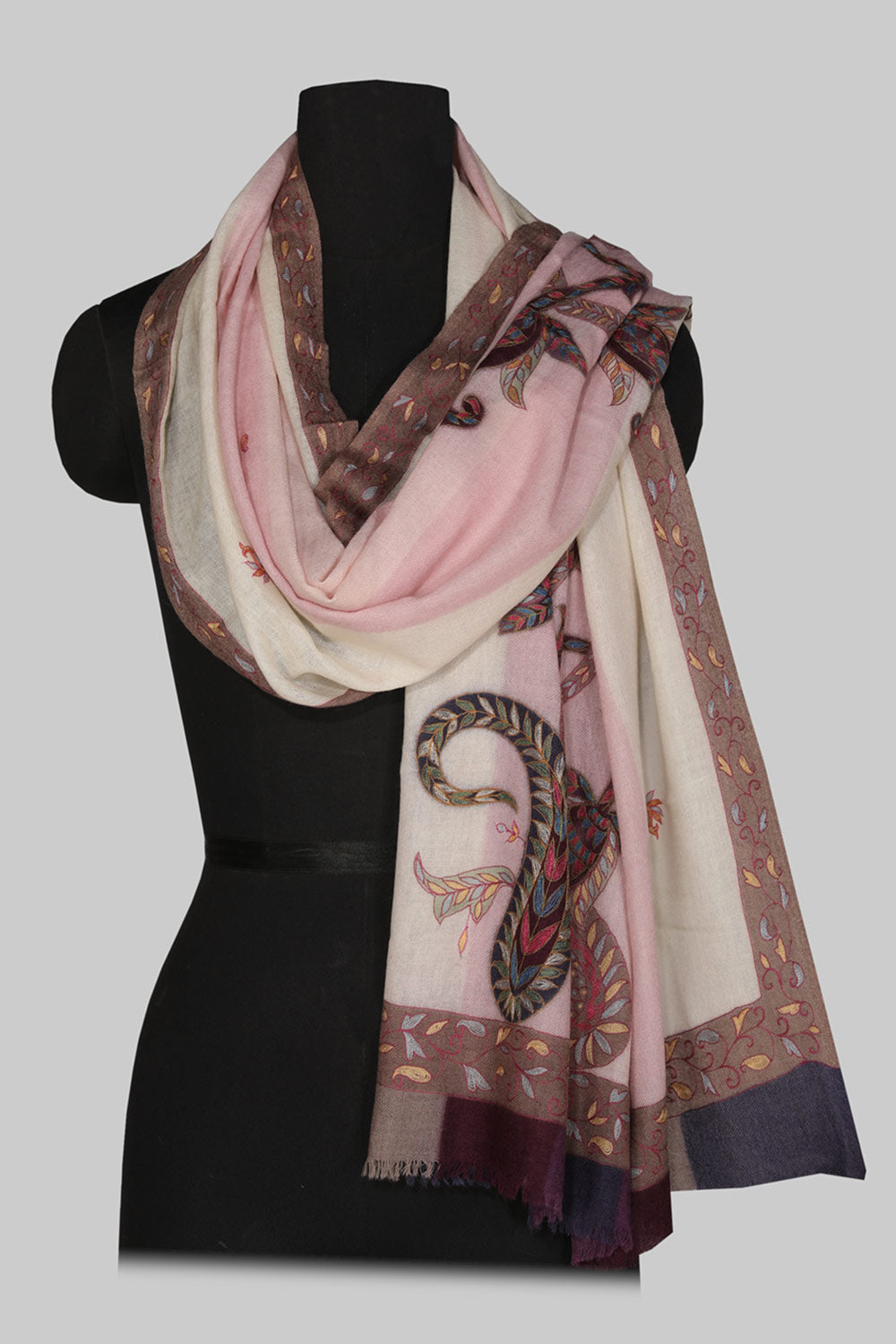 Collection of Kashmiri Hand Embroidered Pure Pashmina Stole in a gallery layout