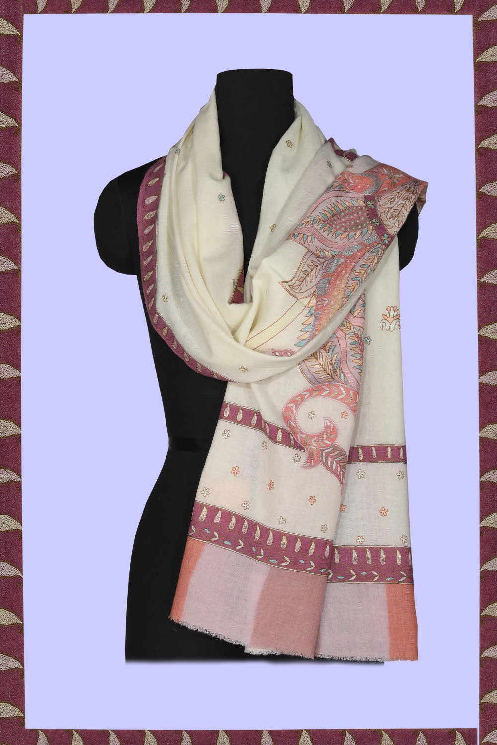 Collection of Kashmiri Hand Embroidered Pure Pashmina Stole in a gallery layout