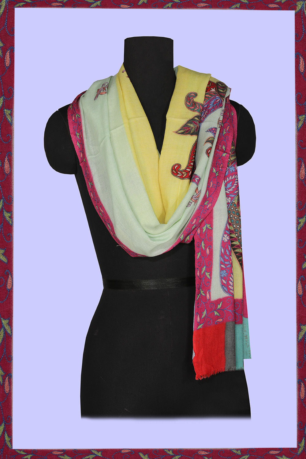 Collection of Kashmiri Hand Embroidered Pure Pashmina Stole in a gallery layout