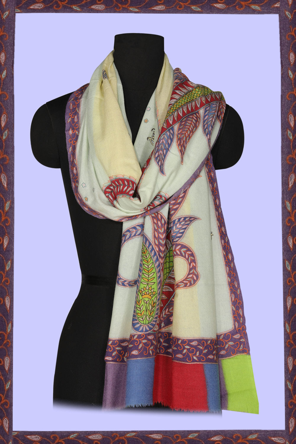 Collection of Kashmiri Hand Embroidered Pure Pashmina Stole in a gallery layout