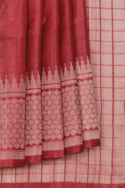 Collection of Tussar Silk Burgundy Red Saree in a gallery layout