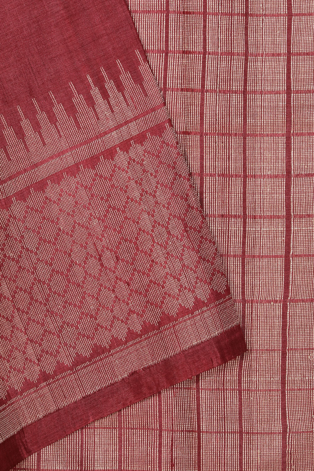 Collection of Tussar Silk Burgundy Red Saree in a gallery layout