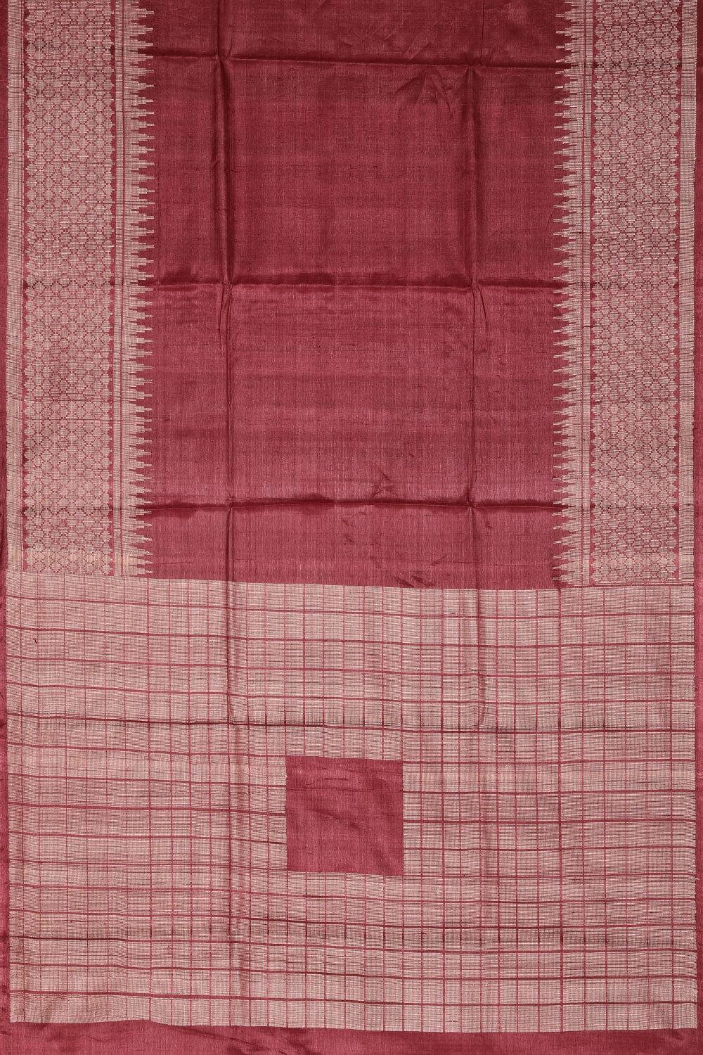 Collection of Tussar Silk Burgundy Red Saree in a gallery layout