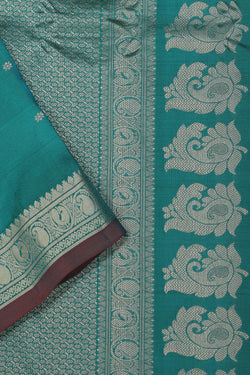 Image of Gadwal Teal Blue Saree