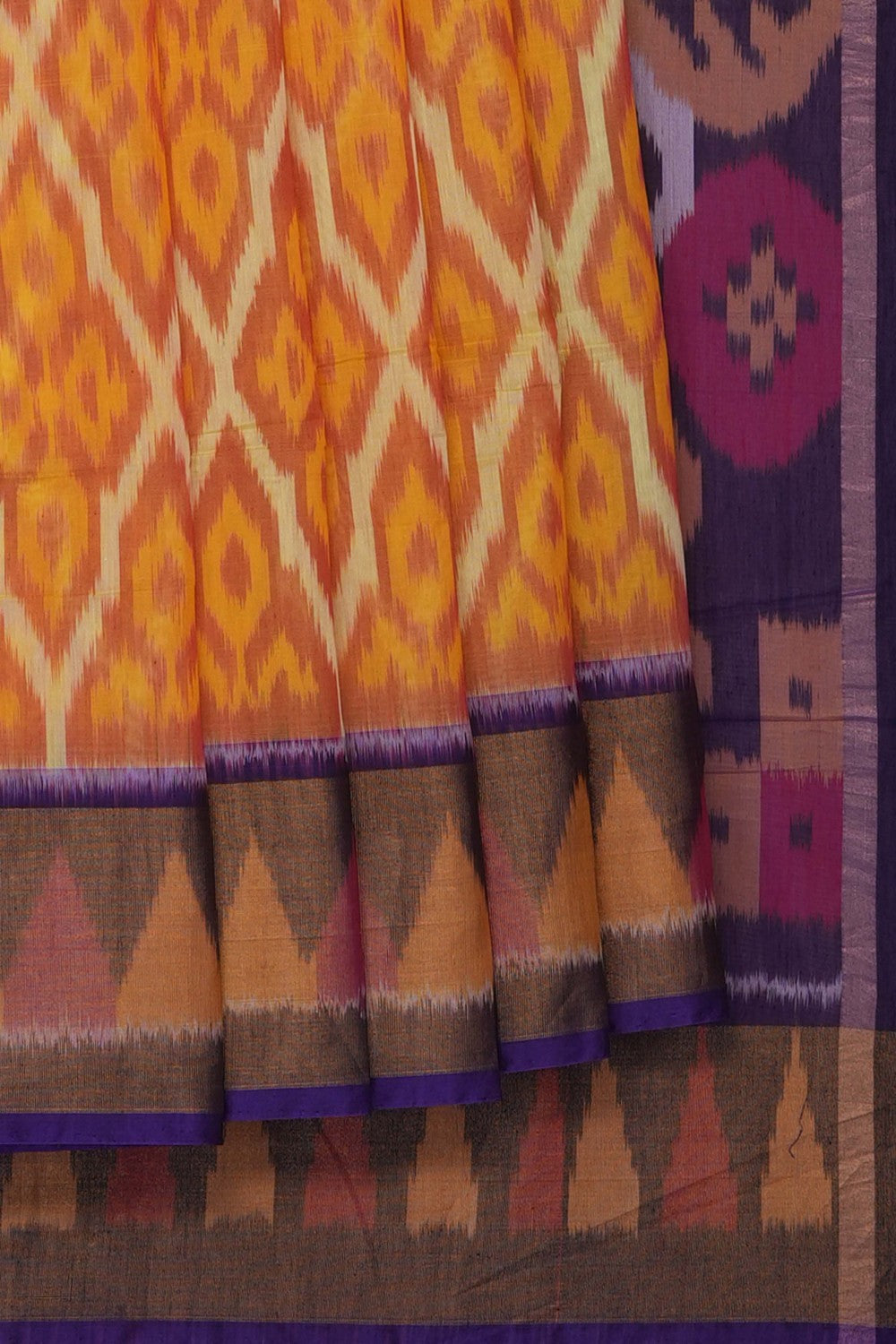 Image of South Silk-Cotton Ikat Fusion Saree