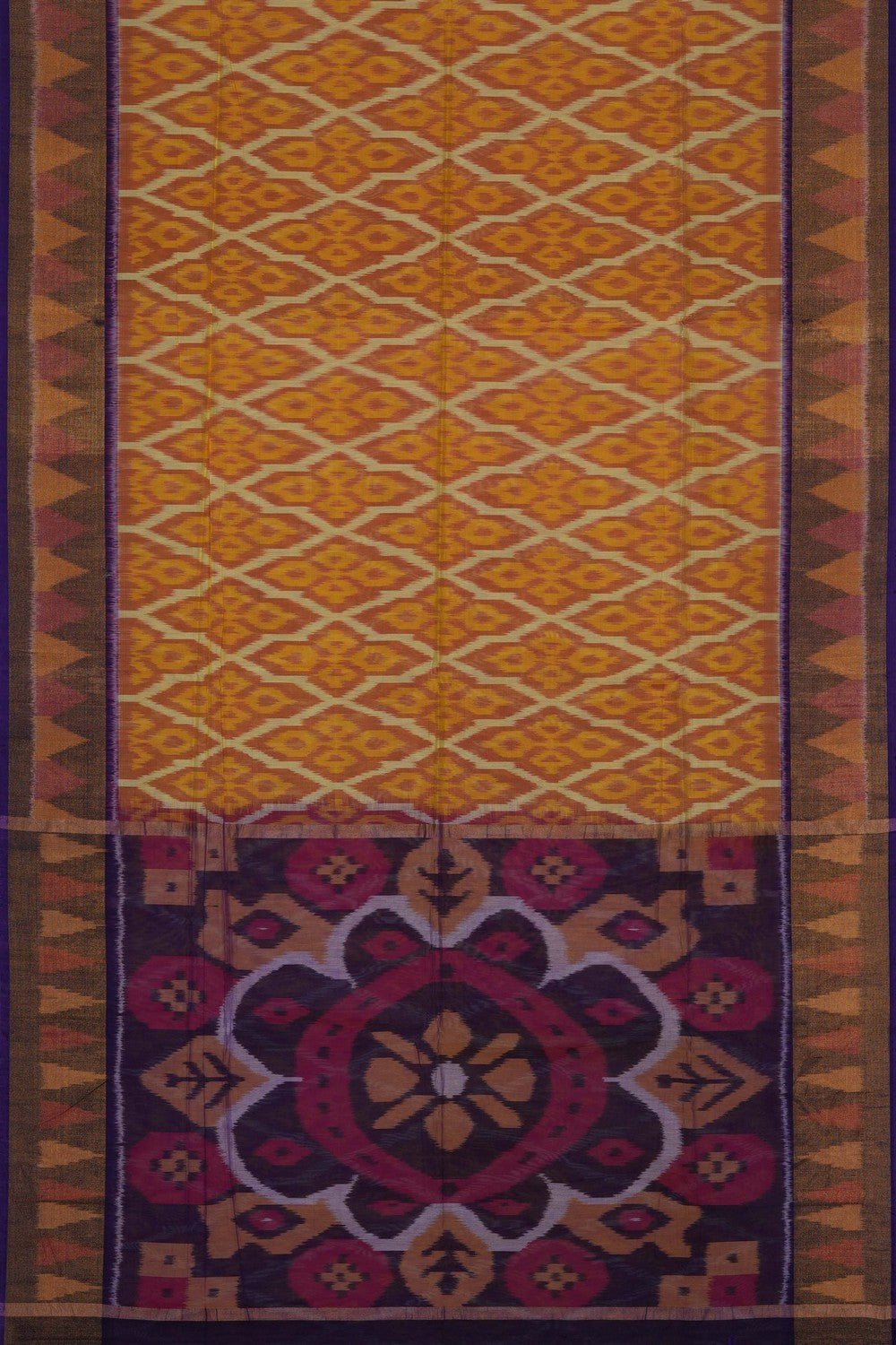 Image of South Silk-Cotton Ikat Fusion Saree