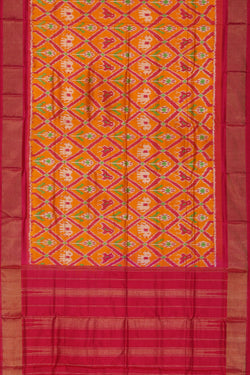 Image of Pochampally Ikat Silk Orange Dupatta