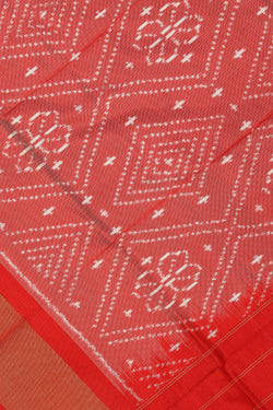 Image of Pochampally Ikat Silk Onion-Red Dupatta