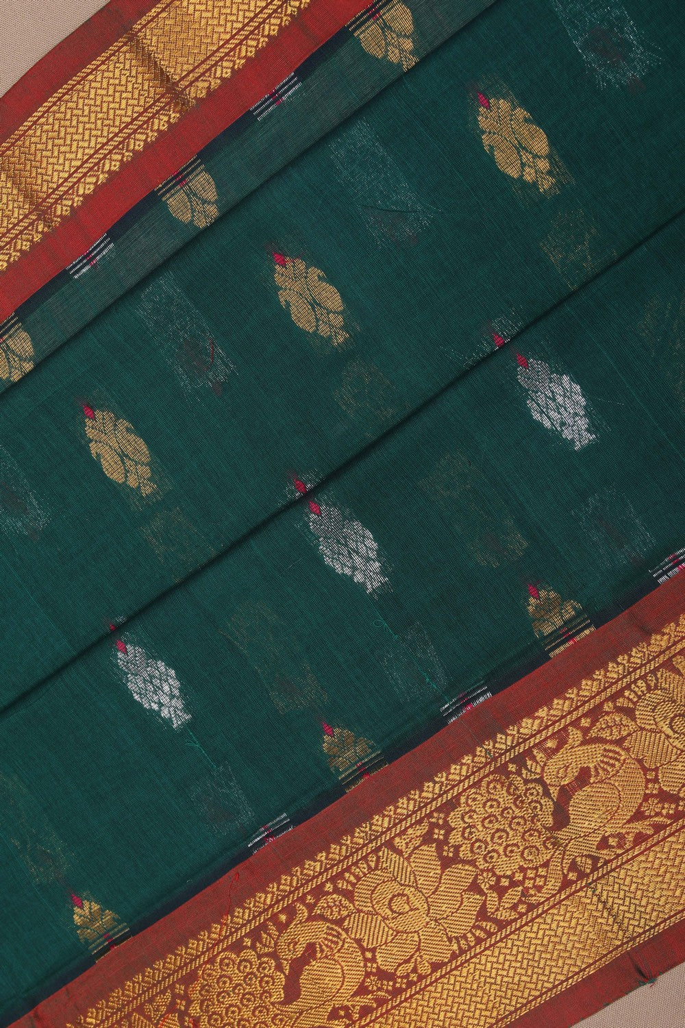 Image of South Cotton Silk Green Saree