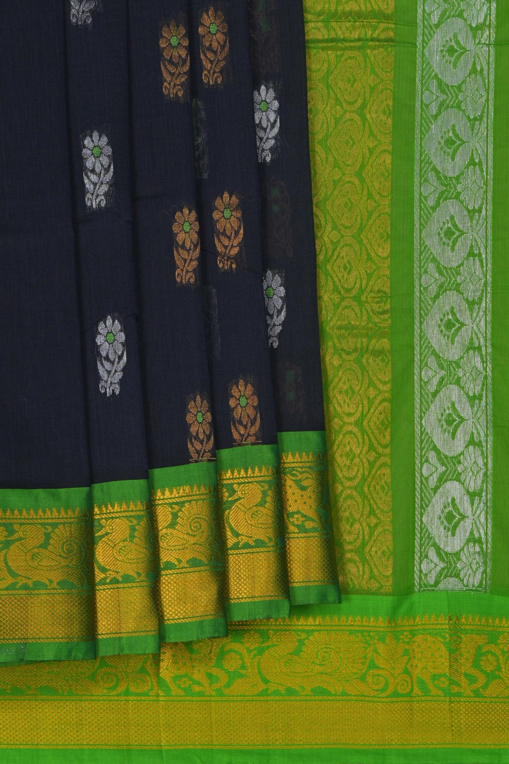 Image of South Cotton Silk Black Saree