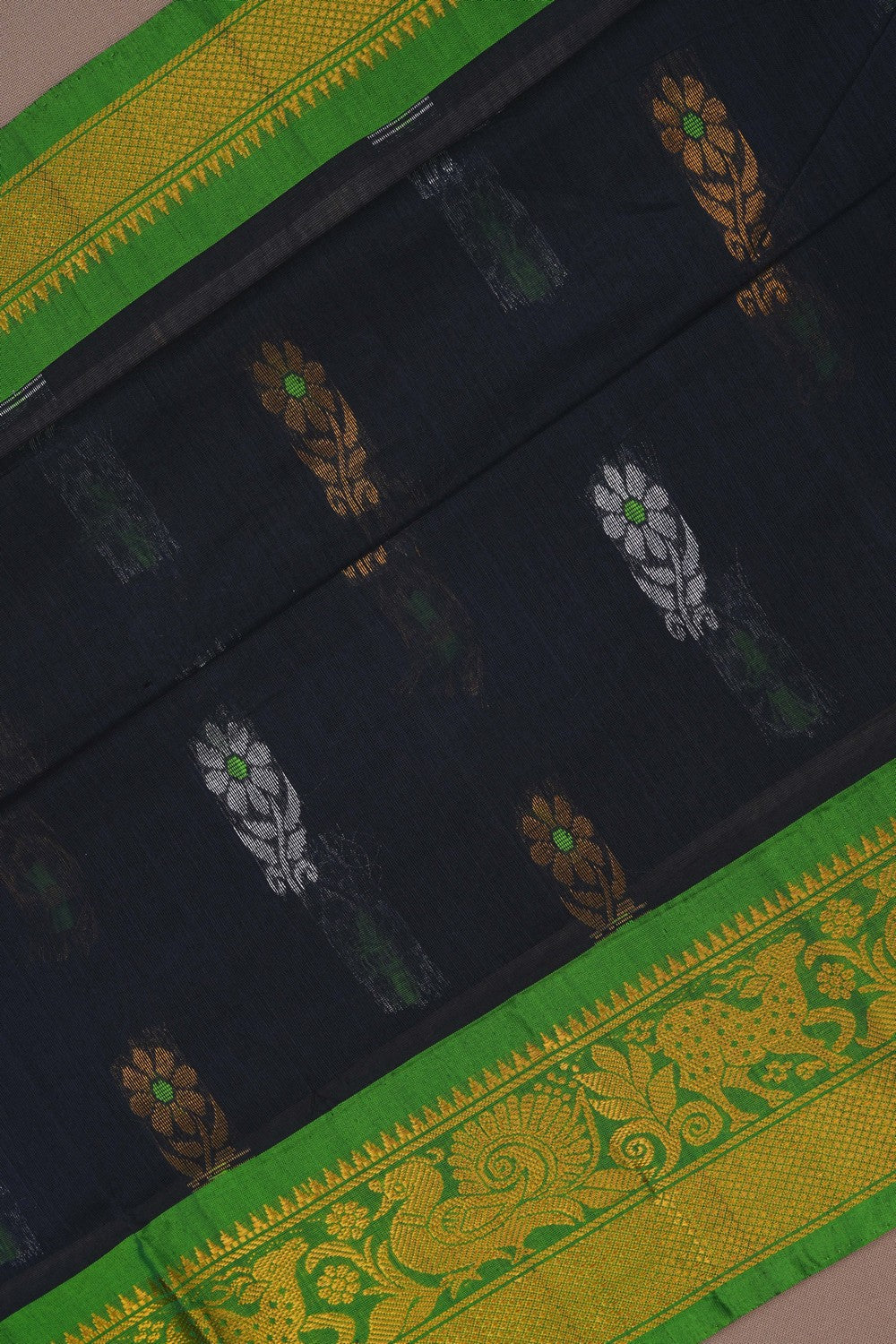 Image of South Cotton Silk Black Saree