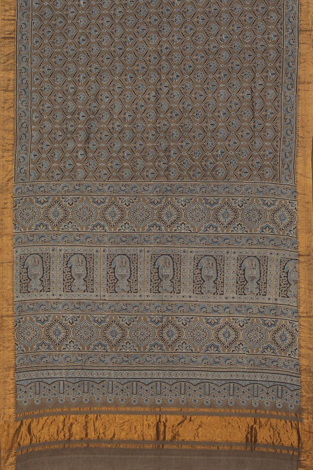 Image of Mangalgiri Silk Floral Ajrakh Printed Saree