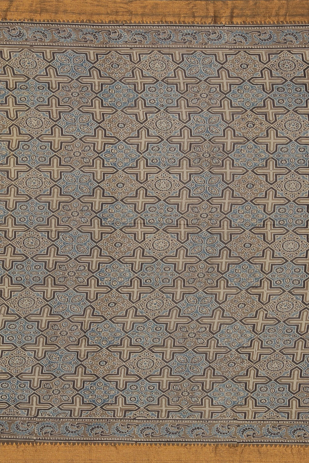 Image of Mangalgiri Silk Floral Ajrakh Printed Saree