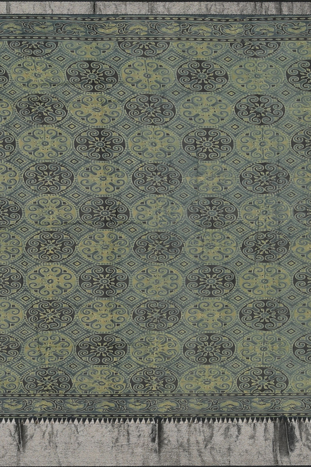 Image of Teal Green Mangalgiri Silk Ajrakh Printed Saree