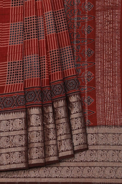 Collection of Mangalgiri Silk Ajrakh Printed Saree in a gallery layout