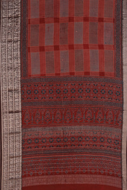 Collection of Mangalgiri Silk Ajrakh Printed Saree in a gallery layout