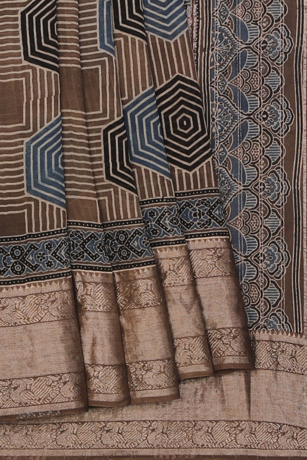 Collection of Mangalgiri Silk Ajrakh Printed Saree in a gallery layout