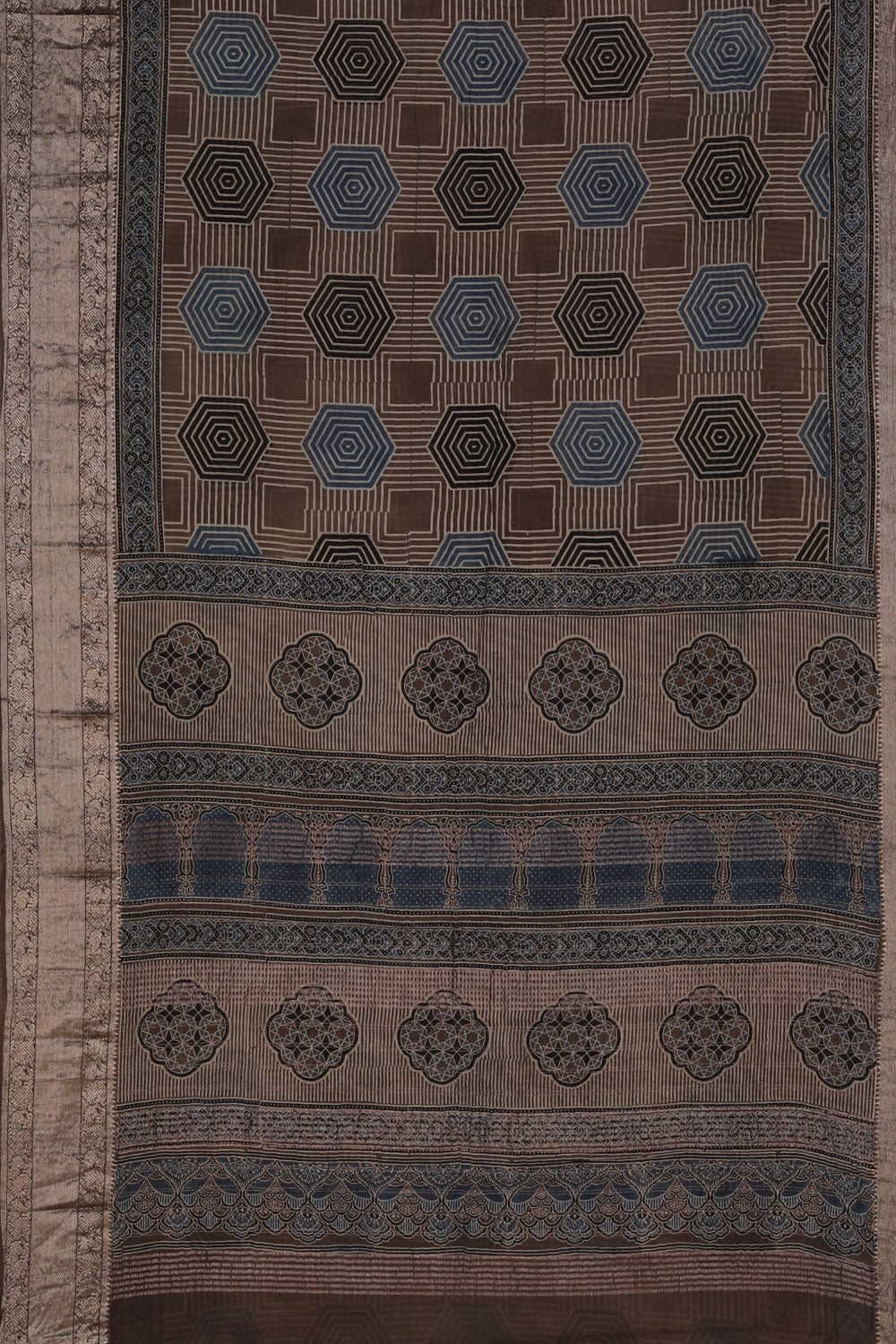 Image of Mangalgiri Silk Ajrakh Printed Saree