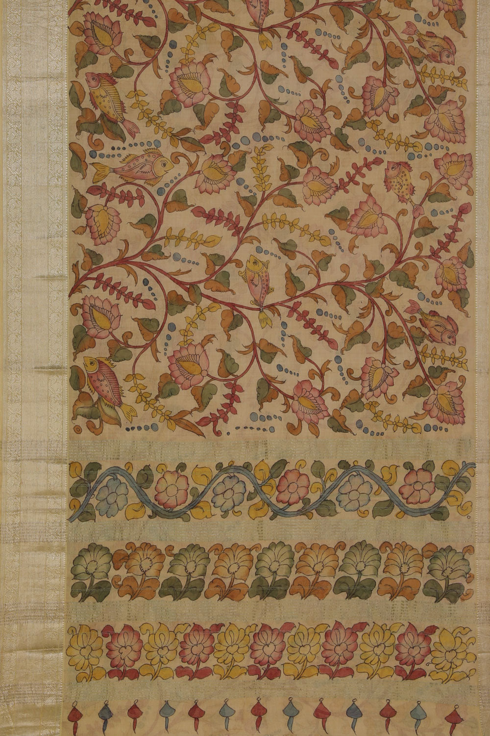 Mangalgiri Silk Kalamkari Off-White Saree