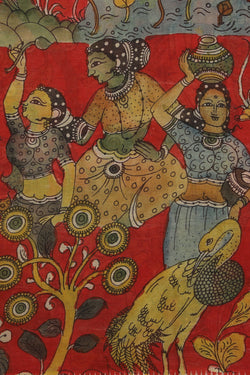 Image of Mangalgiri Silk Kalamkari Red Saree