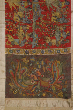 Image of Mangalgiri Silk Kalamkari Red Saree