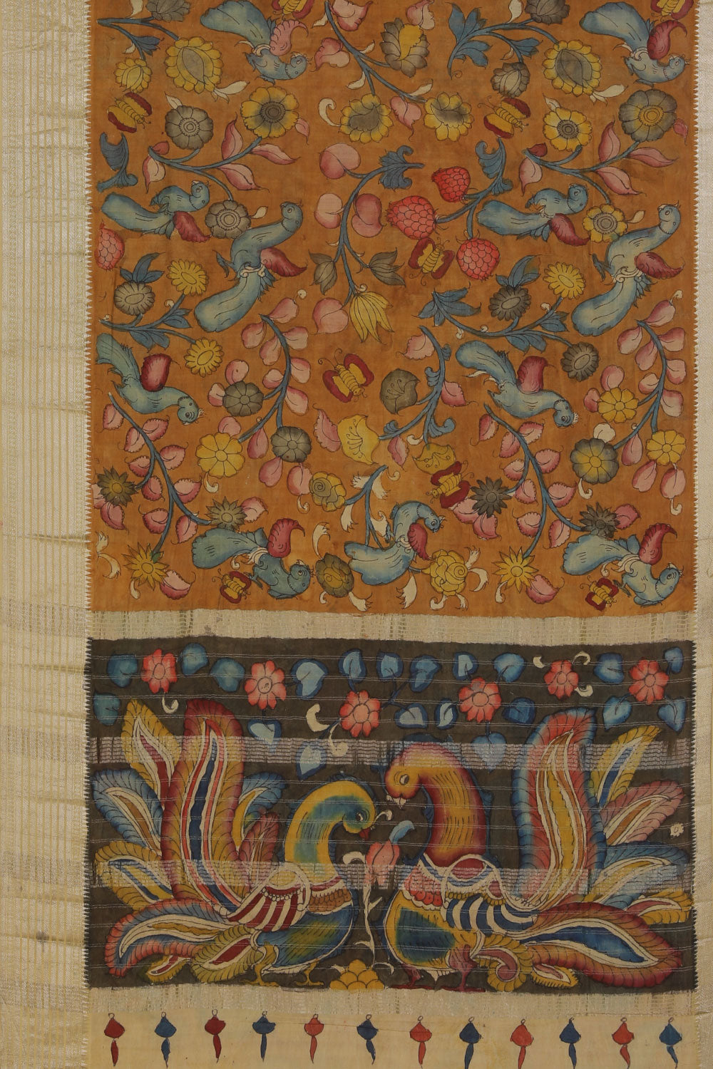 Image of Mangalgiri Silk Kalamkari Brown Saree