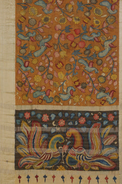 Image of Mangalgiri Silk Kalamkari Brown Saree