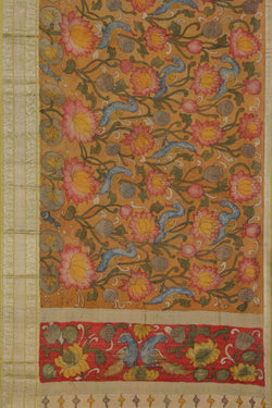 Image of Mangalgiri Silk Kalamkari Orange Saree