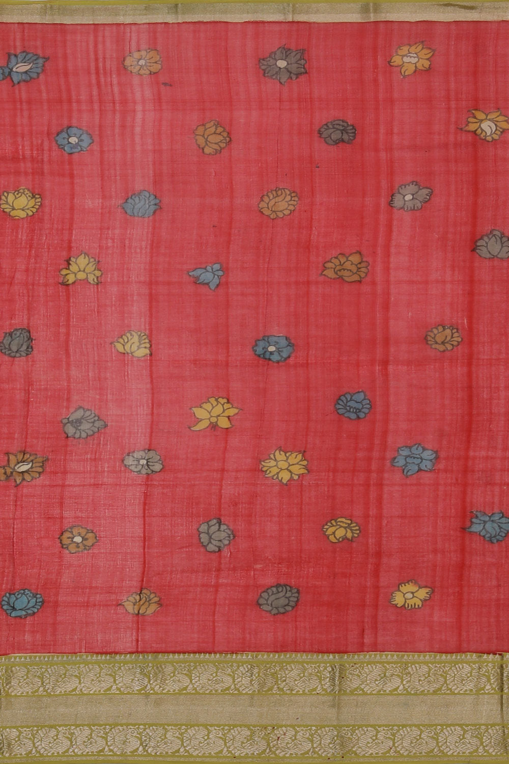 Mangalgiri Silk Kalamkari Orange Saree