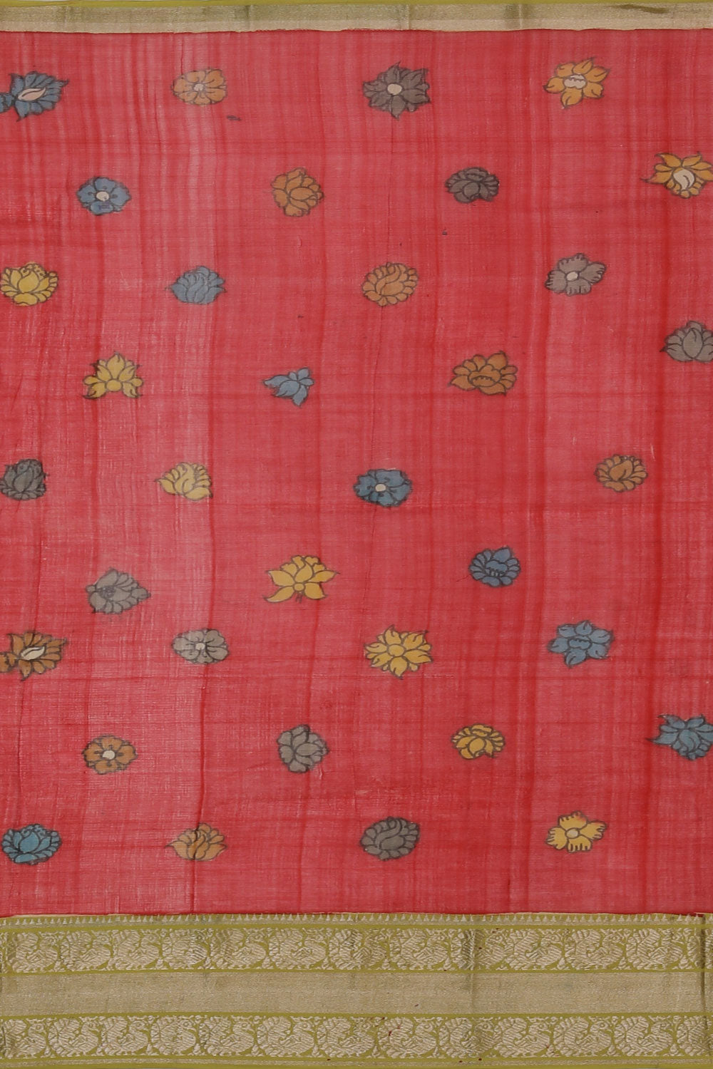 Image of Mangalgiri Silk Kalamkari Orange Saree