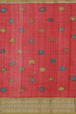 Image of Mangalgiri Silk Kalamkari Orange Saree