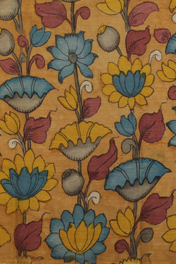 Image of Mangalgiri Silk Kalamkari Yellow Saree