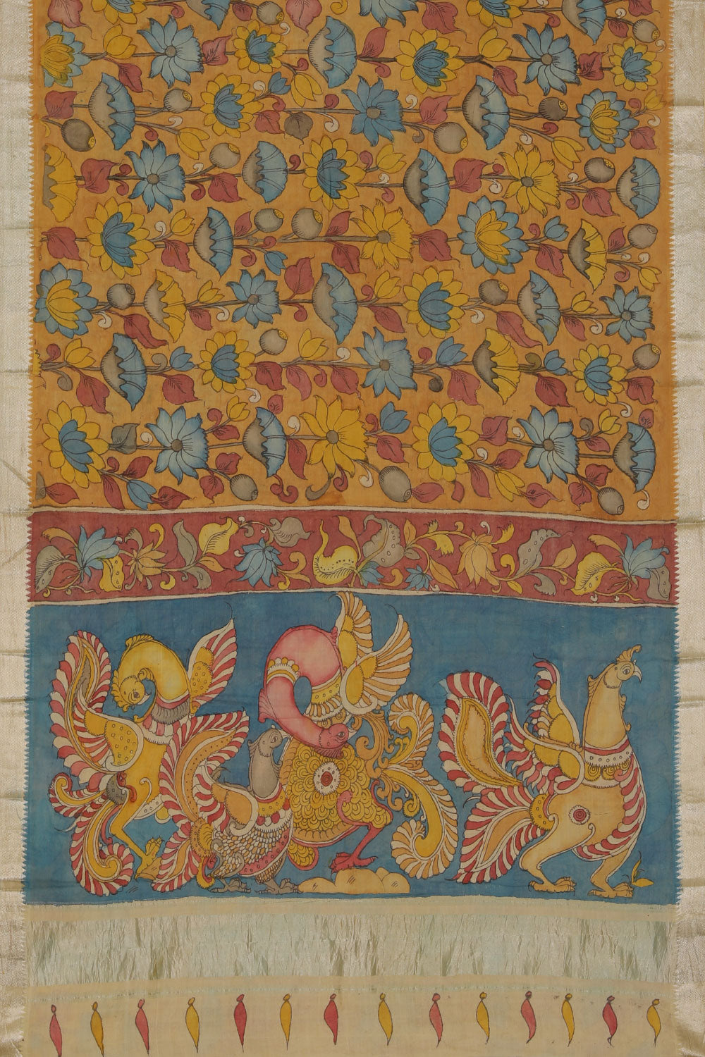 Mangalgiri Silk Kalamkari Yellow Saree