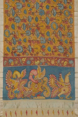 Image of Mangalgiri Silk Kalamkari Yellow Saree