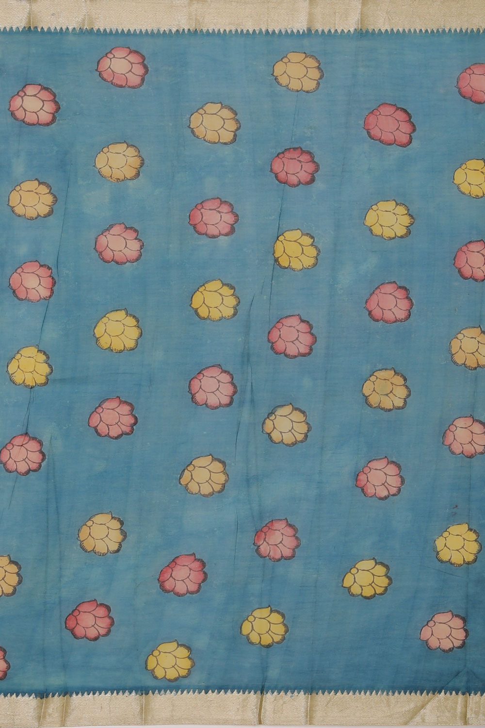 Image of Mangalgiri Silk Kalamkari Yellow Saree