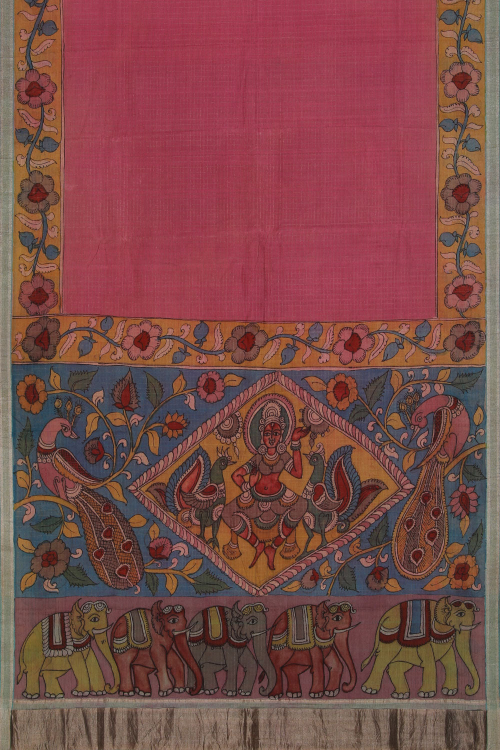 Mangalgiri Silk Kalamkari Pink Saree