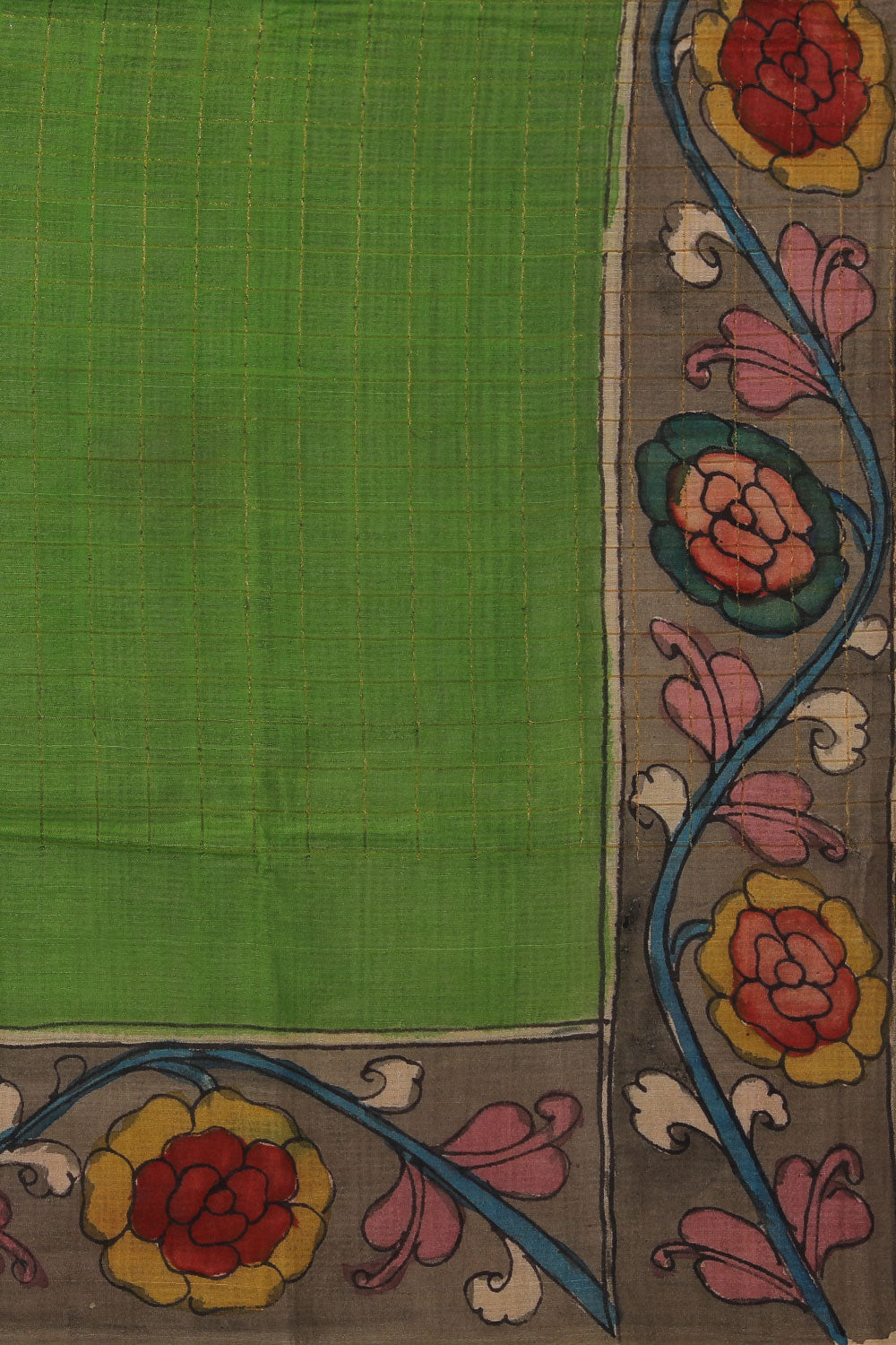 Mangalgiri Silk Kalamkari Green Saree