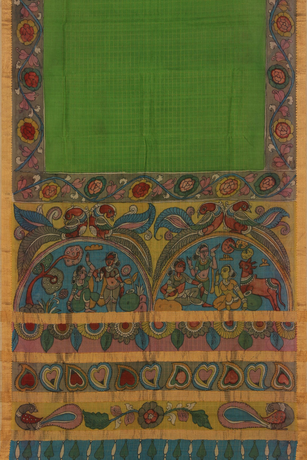 Mangalgiri Silk Kalamkari Green Saree