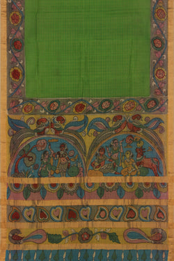 Image of Mangalgiri Silk Kalamkari Green Saree