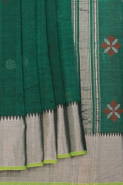 Collection of Mangalgiri Silk Bottle Green Saree in a gallery layout