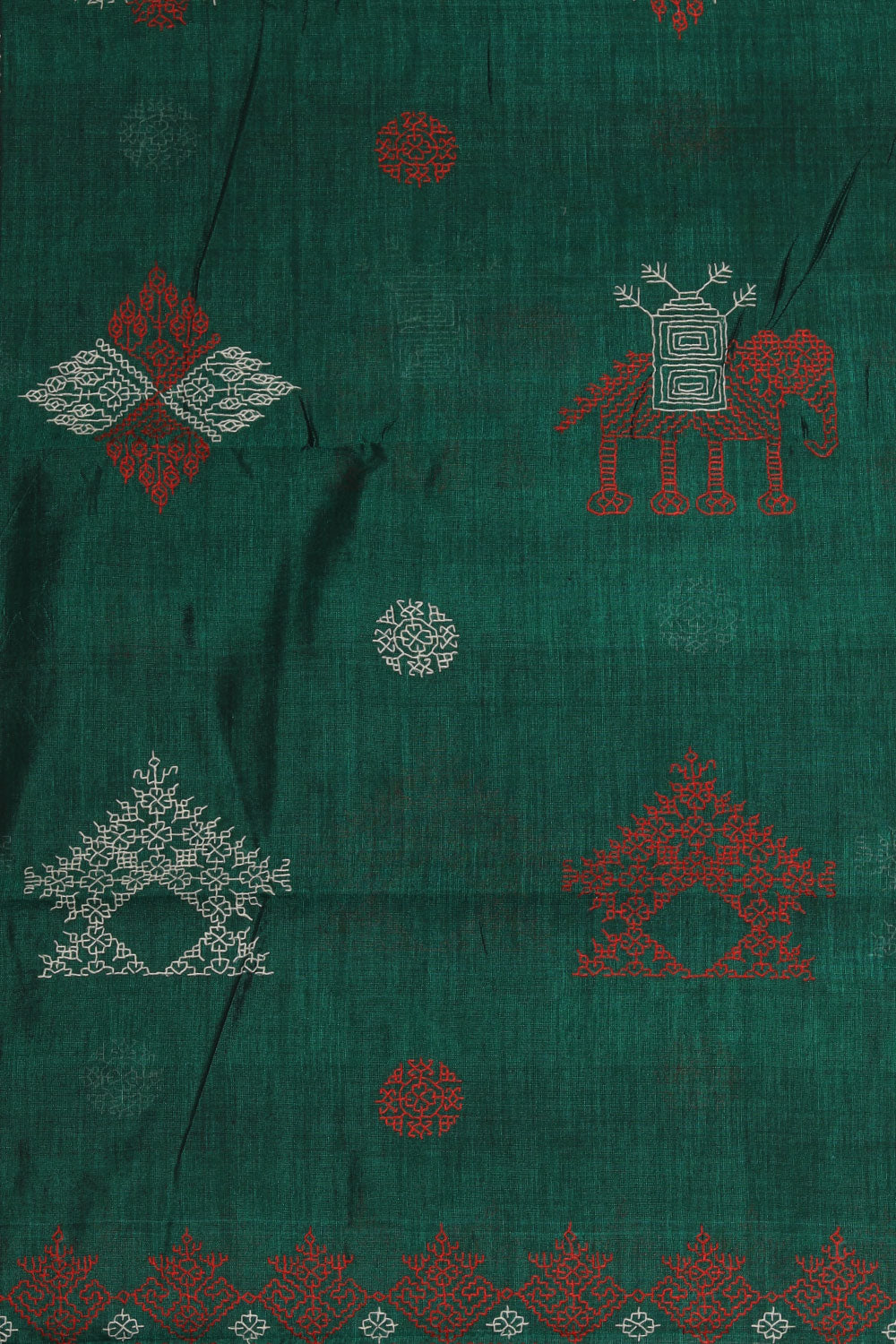 Image of Mangalgiri Silk Bottle Green Saree