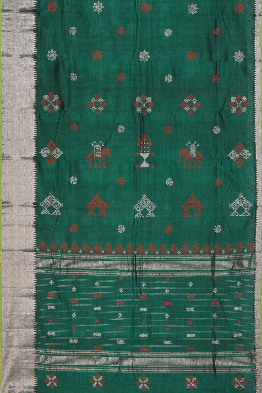 Collection of Mangalgiri Silk Bottle Green Saree in a gallery layout